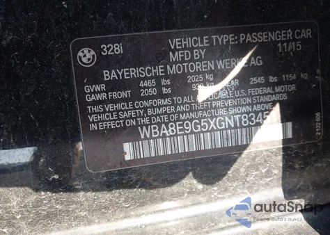 2016 BMW 328I z USA, uszkodzony, nr VIN WBA8E9G5XGNT83451